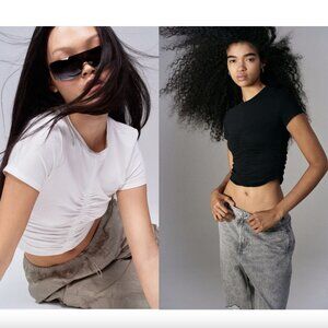 H&M DIVIDED Gathered Jersey Top, Black & White 2 pc Ruched Tee Bundle, XXS NWT